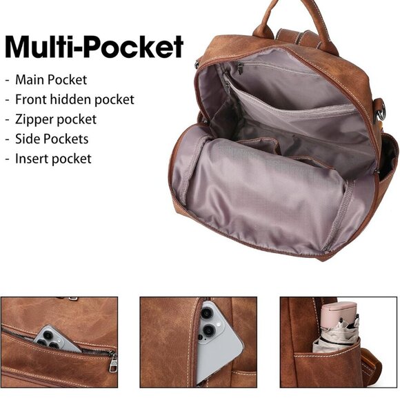 Backpack Purse for Women Leather Backpack Ladies Fashion Handbag Designer Should - Picture 6 of 7